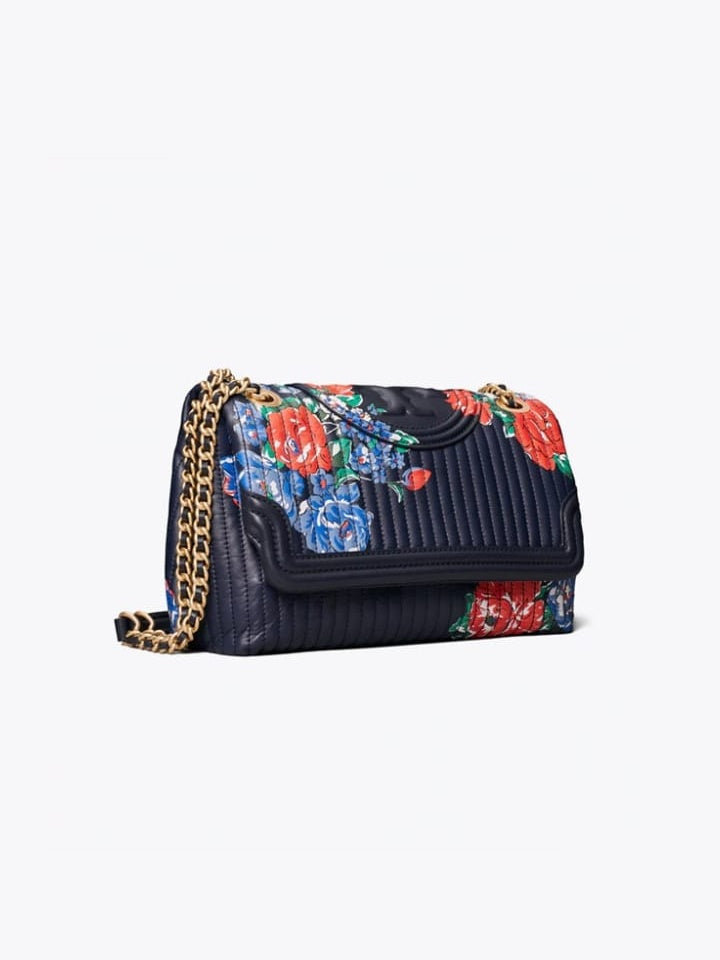 Tory Burch 64419 Fleming Soft Medium Printed Convertible Shoulder Bag Navy Tearose