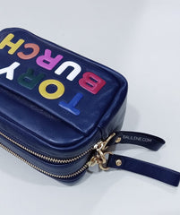 Tory Burch 71815 Perry Print Double-Zip Mini Bag Royal Navy
