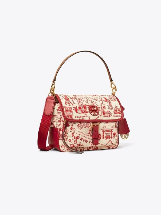 Tory Burch 74455 Perry Nylon Printed Crosbody Red Destination