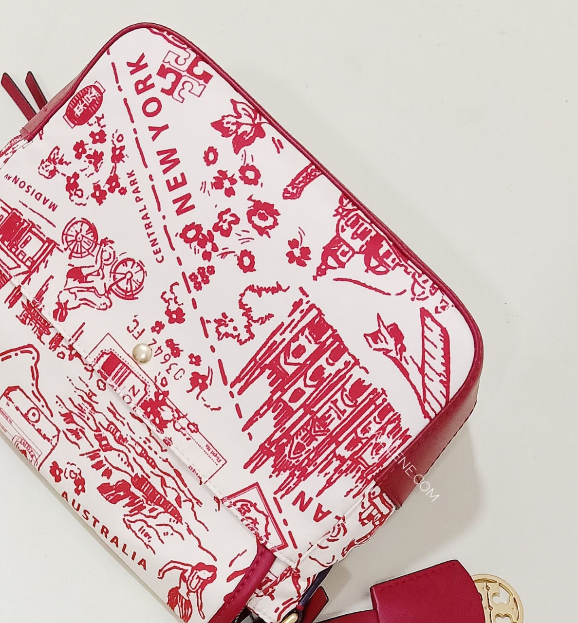 Tory Burch 74455 Perry Nylon Printed Crosbody Red Destination