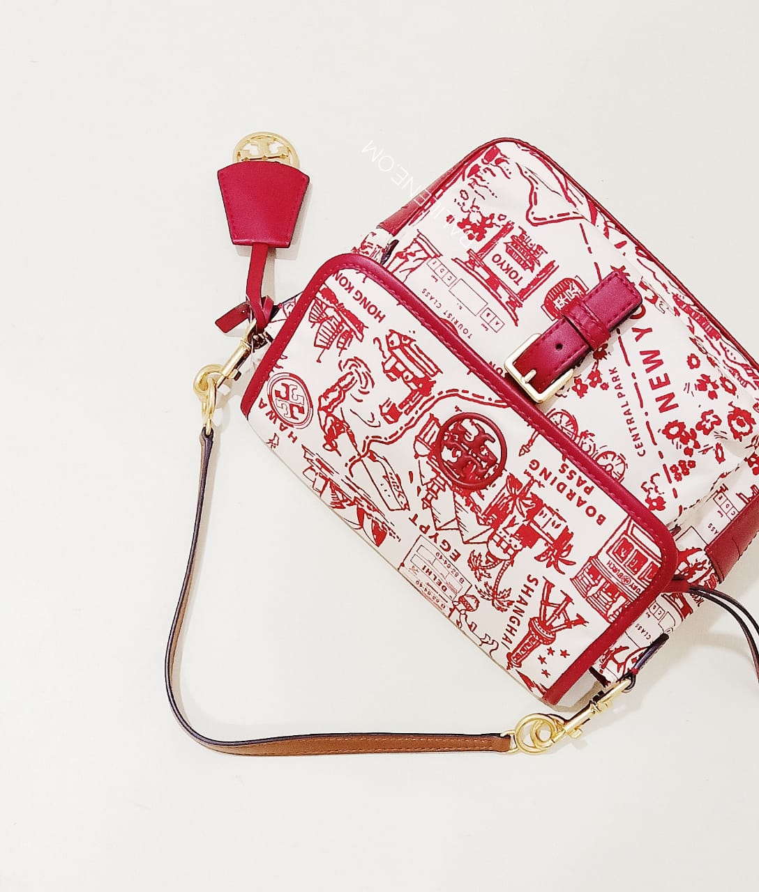 Tory Burch 74455 Perry Nylon Printed Crosbody Red Destination
