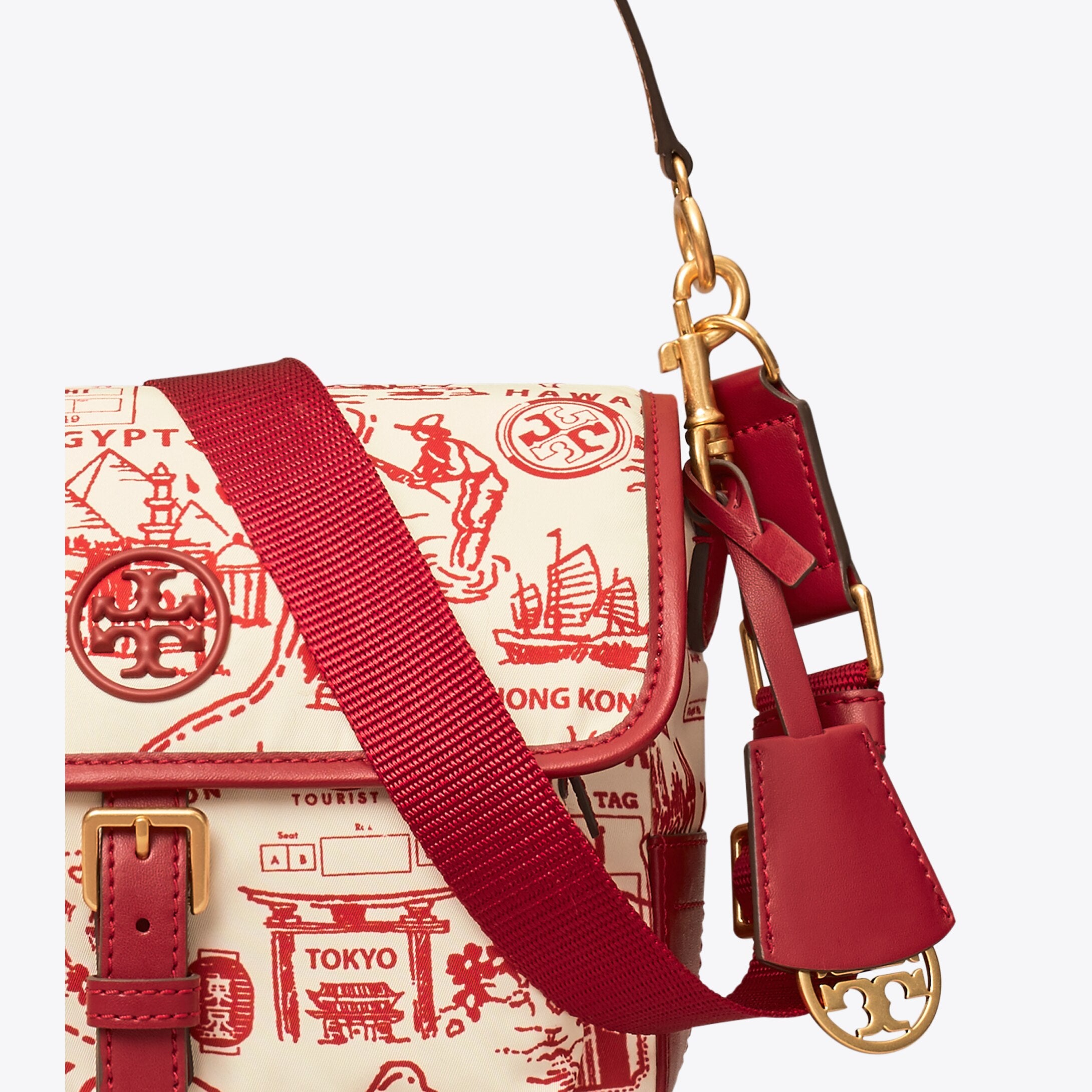 Tory Burch 74455 Perry Nylon Printed Crosbody Red Destination