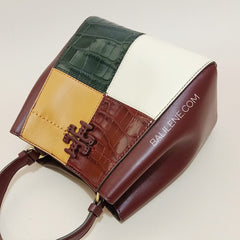 Tory Burch 74636 McGraw Embossed Colorblok Small Bucket Bag Claret