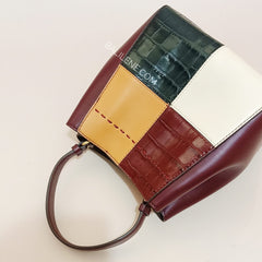 Tory Burch 74636 McGraw Embossed Colorblok Small Bucket Bag Claret