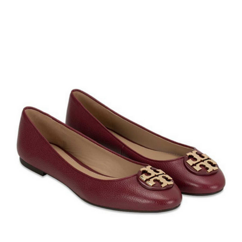 Tory Burch 43394 Claire Ballet Tumbled Leather Flats Red Agate (Size 6)