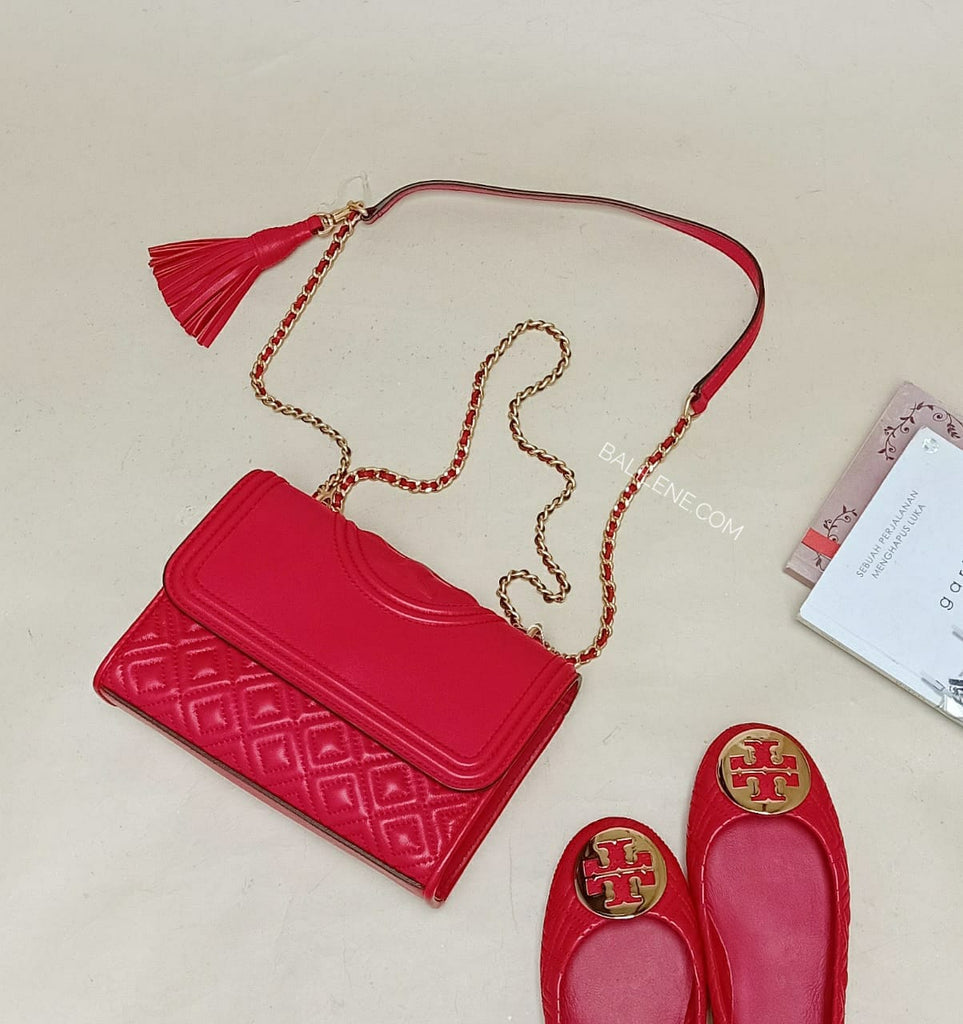 Tory Burch 50736 Quilted Minnie Napa Leather Brilliant Red Size 6