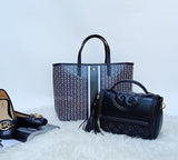 Tory Burch 43896 Gemini Tote Small Black Link Stripe