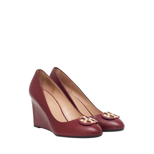 Tory Burch 44471 Luna 85mm Wedge Calf Leather Red Agate Sz 6