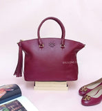 Tory Burch 52712 Taylor Braided Handle Imperial Garnet Leather Satchel