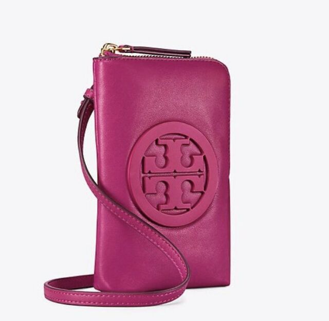 Tory Burch 52863 Charlie Cross Body Mini Phone Case Leather Handbag Party Fuschia