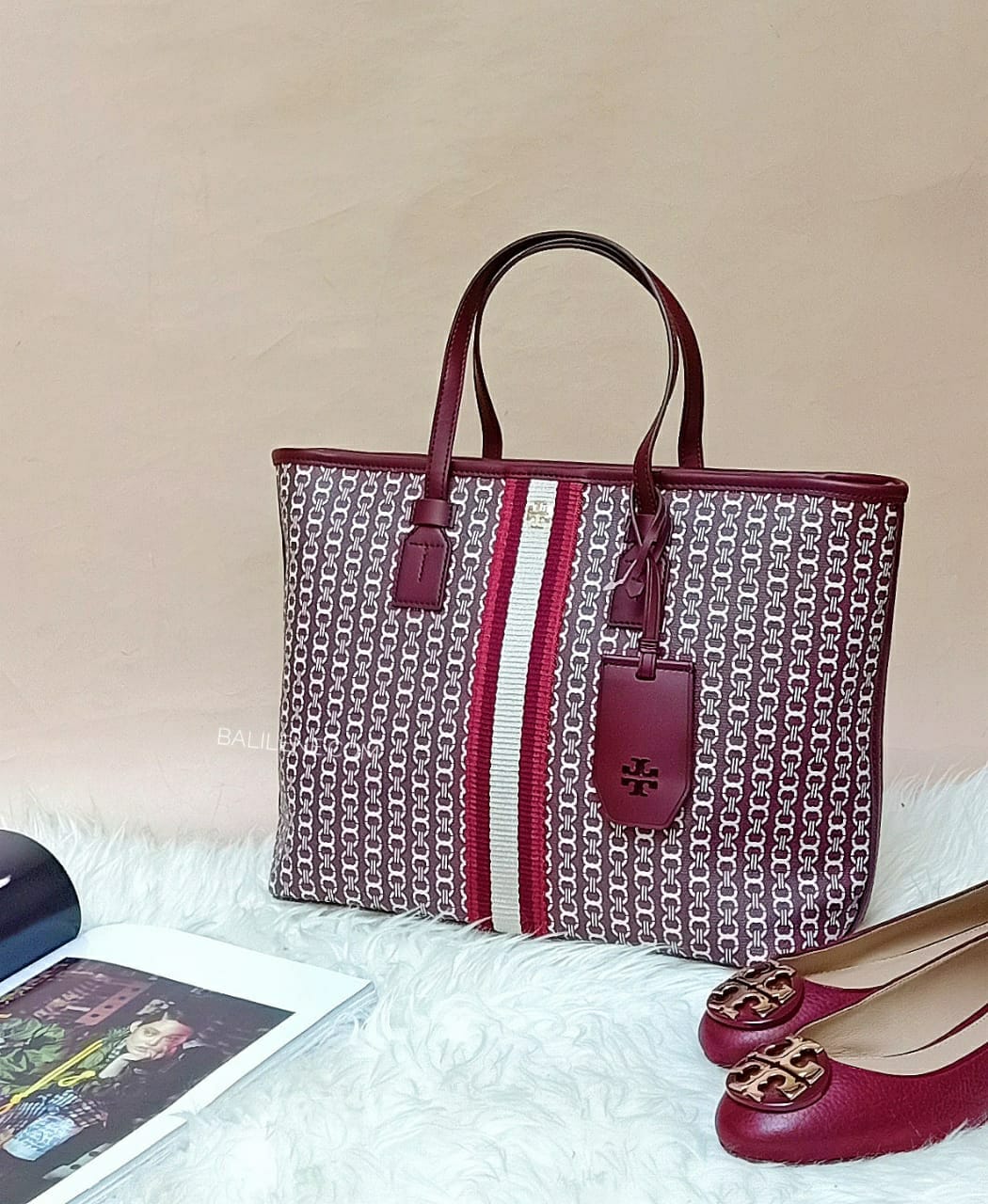 Tory Burch 53304 Gemini Link Small Tote Royal Burgundy