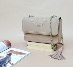 Tory Burch 54285 Fleming Distressed Flap Shoulder Bag Taupe