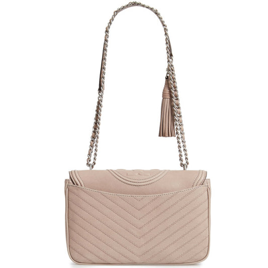 Tory Burch 54285 Fleming Distressed Flap Shoulder Bag Taupe