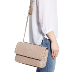 Tory Burch 54285 Fleming Distressed Flap Shoulder Bag Taupe
