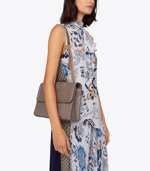 Tory Burch Fleming Convertible Shoulder Bag Medium Silver Maple