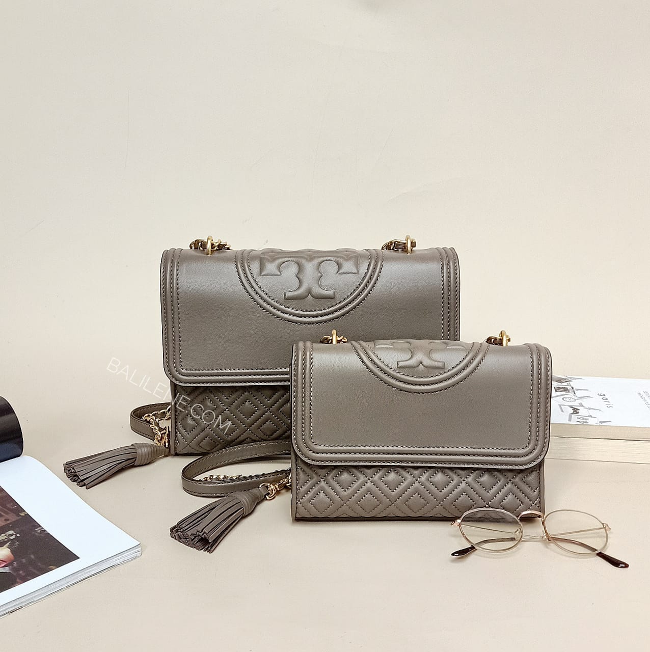 Tory Burch Fleming Convertible Shoulder Bag Medium Silver Maple