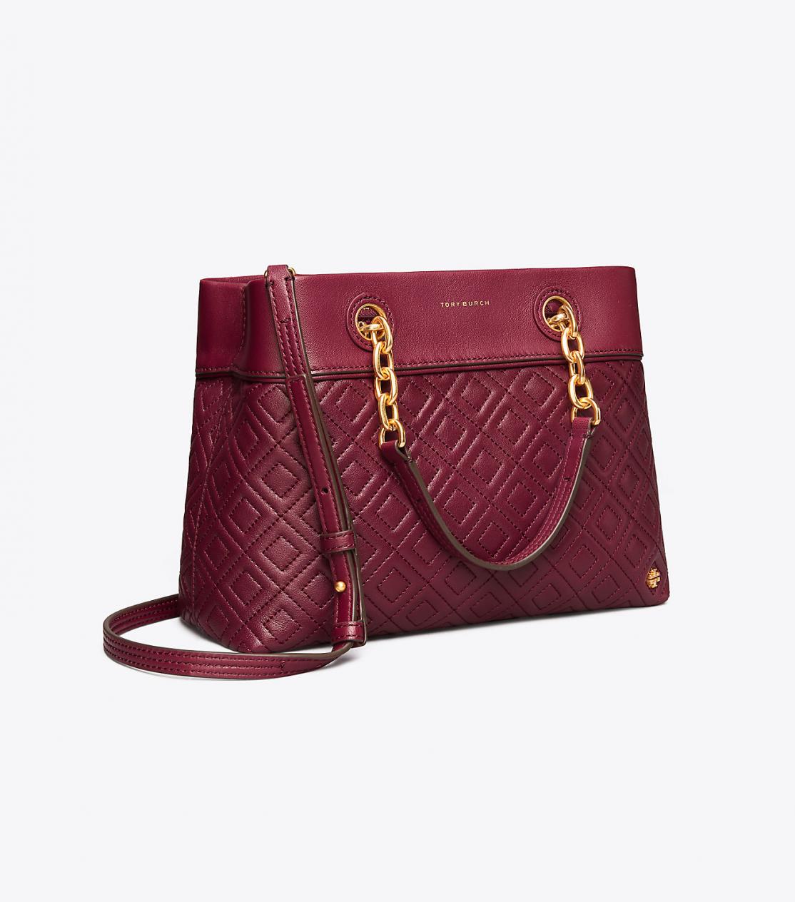 Tory Burch 48892 Fleming Small Tote Imperial Garnet Quilted Leather