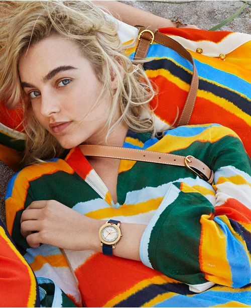 Tory Burch TBW6001 Ellswort Watch Navy Leather Gold Tone
