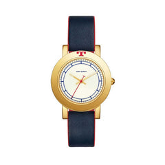 Tory Burch TBW6001 Ellswort Watch Navy Leather Gold Tone