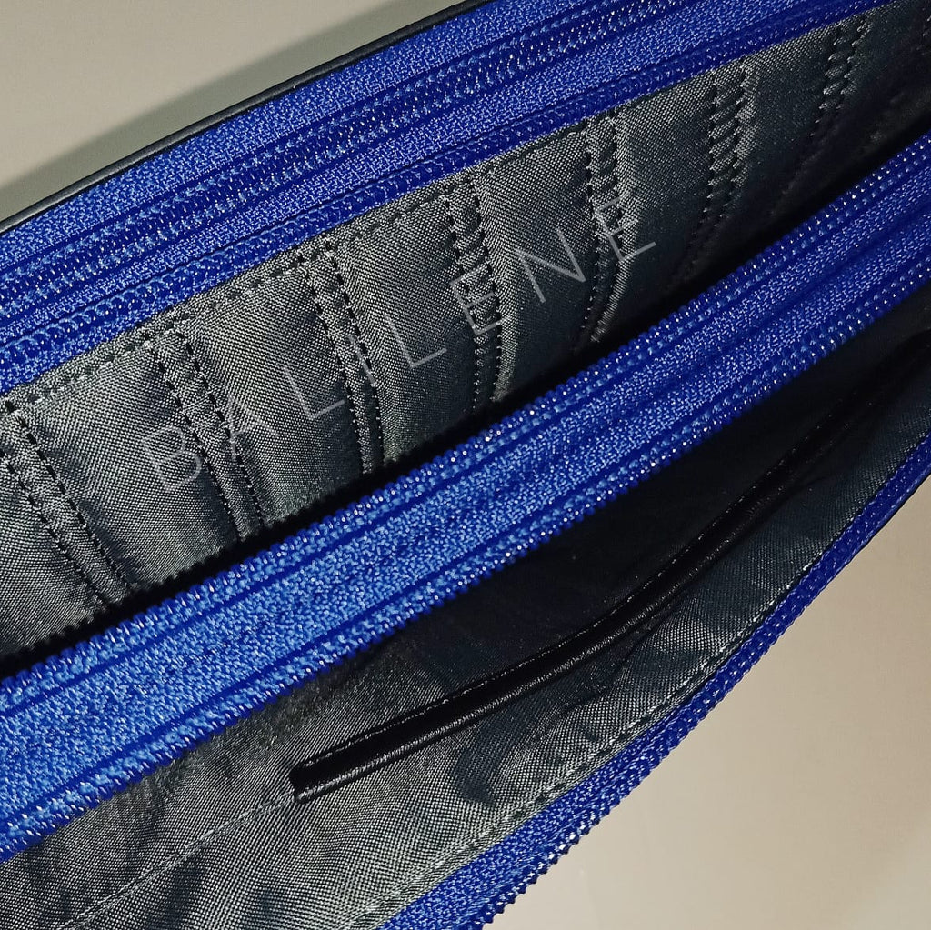 Tumi Leather Triple pouch Zip Wristlet Clutch Cobalt Ebboss