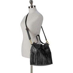 ZB6791001 Fossil Jules Fringe Drawstring Large Black dipakai patung