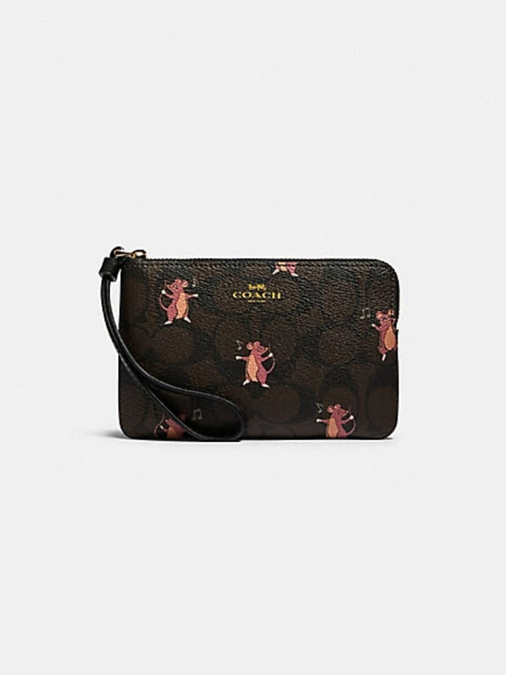Coach F87876 Corner Zip Wristlet Signature With Party Brown