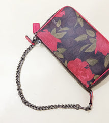 Coach F25787 Large Wristlet With Camo Rose Floral Print Brown Black Multi