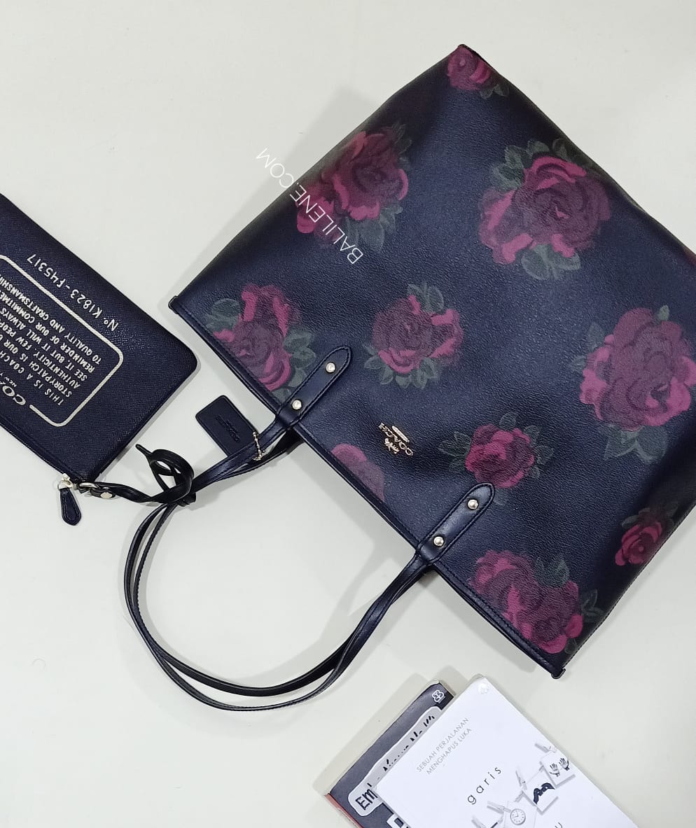 Coach F45317 Reversible City Tote With Jumbo Floral Print Black Multi
