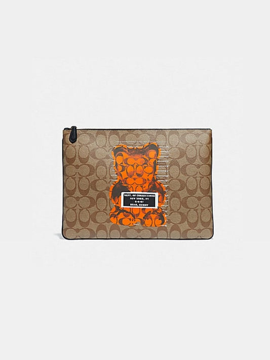 coach f76750 pouch gummy bear large wristlet  khaki multi