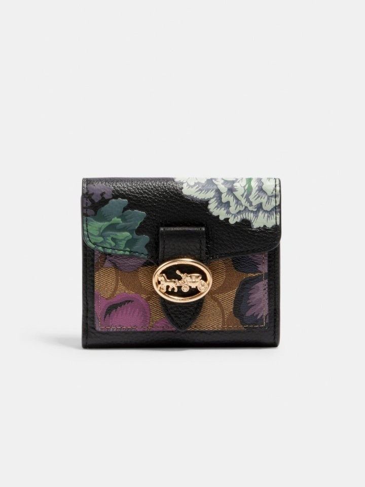 Coach 6789 Small Wallet In Signature Canvas With Kaffe Fasset Print Black Green Multi
