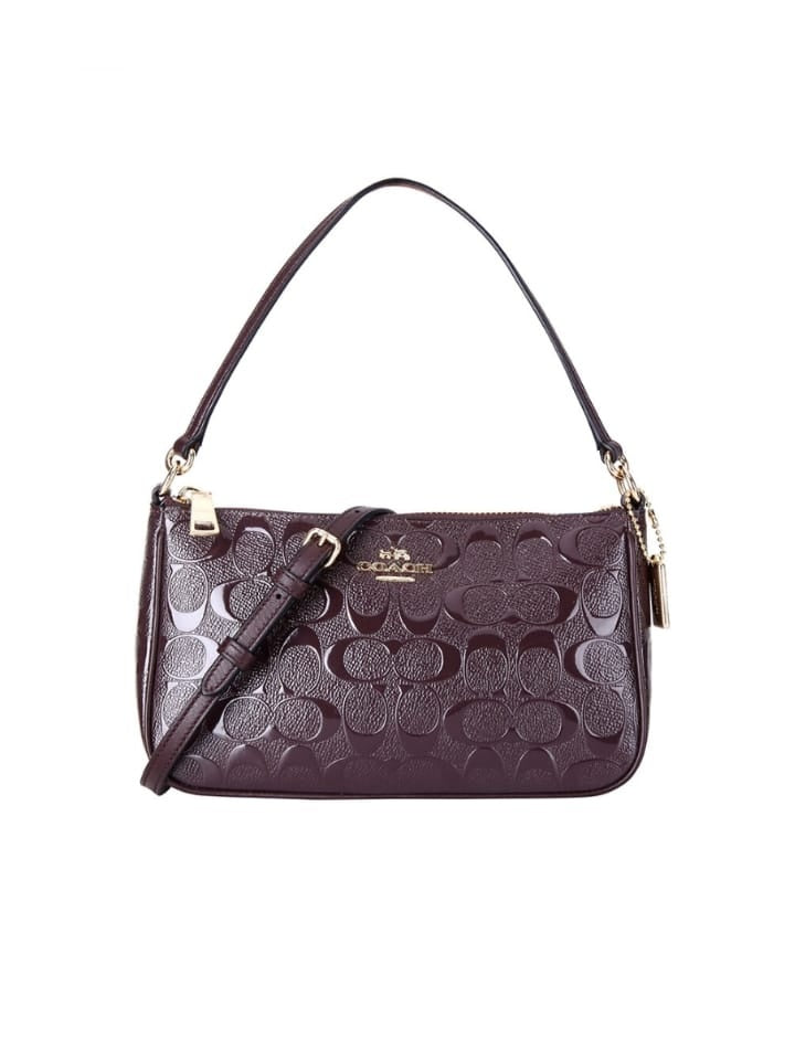Coach F56518 Top Handle Pouch In Signature Debossed Patent Leather Dark Purple