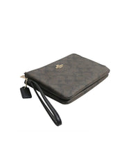 Coach F16109 Sig PVC Large Double Zip Wallet Brown Black