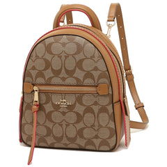 Coach F38998 Andi Backpack In Signature Canvas Khaki Neon Pink