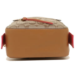 Coach F38998 Andi Backpack In Signature Canvas Khaki Neon Pink