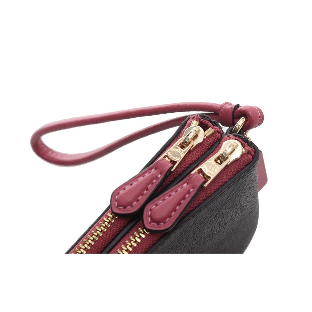 Coach F87591 Small Double Zip Signature Brown Stawberry