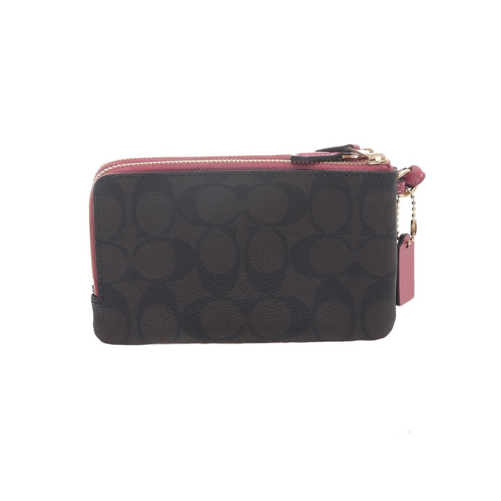 Coach F87591 Small Double Zip Signature Brown Stawberry