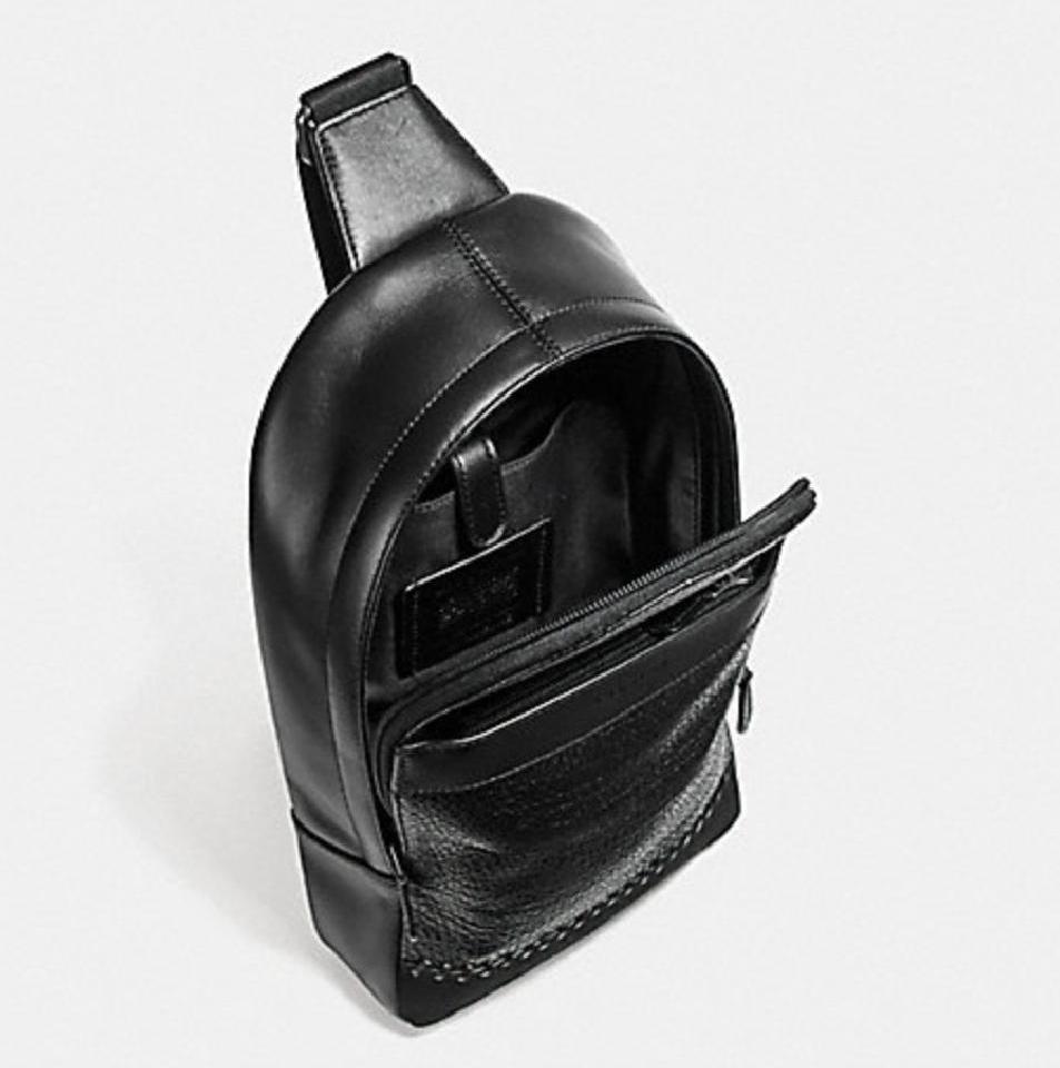 Coach F11236 Charles Messenger With Baseball Stitch Black Leather