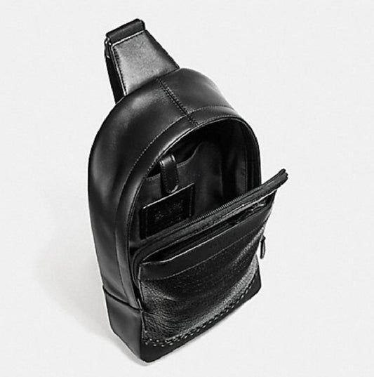 Coach F11236 Charles Messenger With Baseball Stitch Black Leather