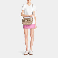 Coach 34547 Swagger 27 In Metallic Patchwork Rose Gold Leather