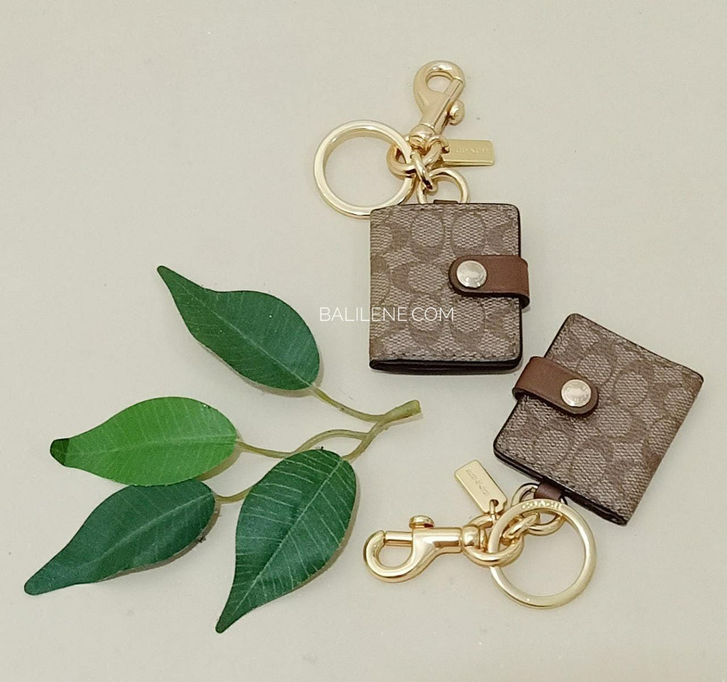 Coach F77675 Frame Bag Charm In Signature Canvas Khaki Gold