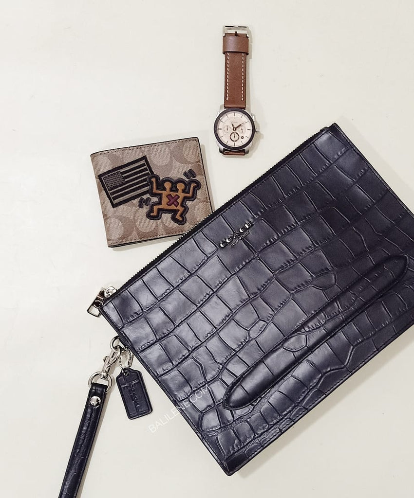 Coach F73151 Structured Pouch Croco Embosed Black