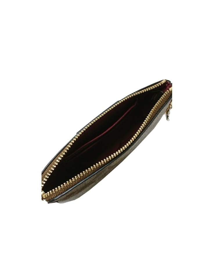 Coach F80151 Corner Zip Box Wristlet Signature Metalik Khaki Wine