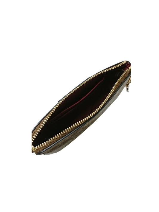 Coach F80151 Corner Zip Box Wristlet Signature Metalik Khaki Wine