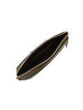 Coach F80151 Corner Zip Box Wristlet Signature Metalik Khaki Wine
