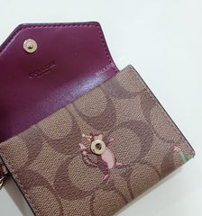 Coach F79926 Lanyard Set Signature Canvas With Party Animals Print Khaki Pink Multi