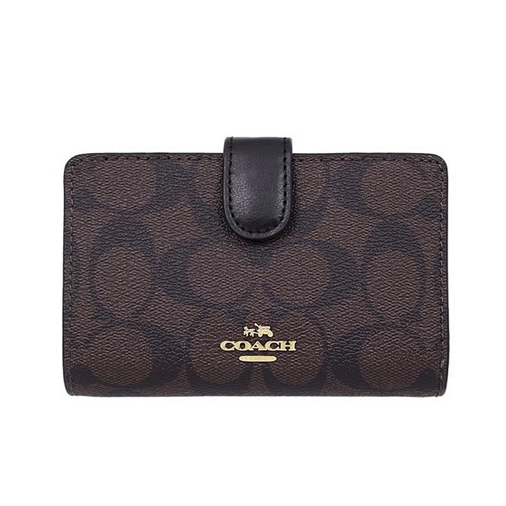 Coach 23553 Medium Corner Zip Wallet In Signature Brown Black