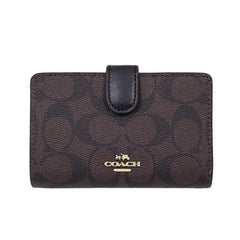 Coach 23553 Medium Corner Zip Wallet In Signature Brown Black