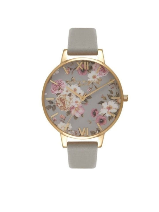 Olivia Burton OB16FS81 Flower Show Floral Printed Dial Grey Leather Strap