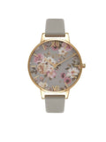 Olivia Burton OB16FS81 Flower Show Floral Printed Dial Grey Leather Strap