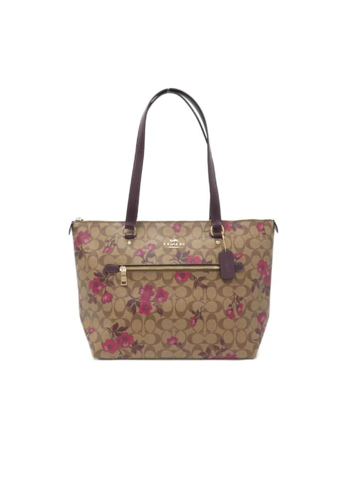 Coach F88876 Gallery Tote In Sig Canvas Victorial Floral Khaki Berry Multi